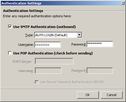 GroupMail - 账户属性 - 投递选项 - 身份验证设置