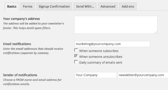 mailpoet - 设置 - 基础设置
