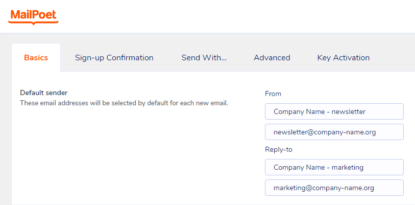 mailpoet - 设置 - 基础设置