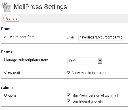 MailPress - 设置 - 常规