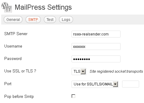 MailPress - 设置 - SMTP